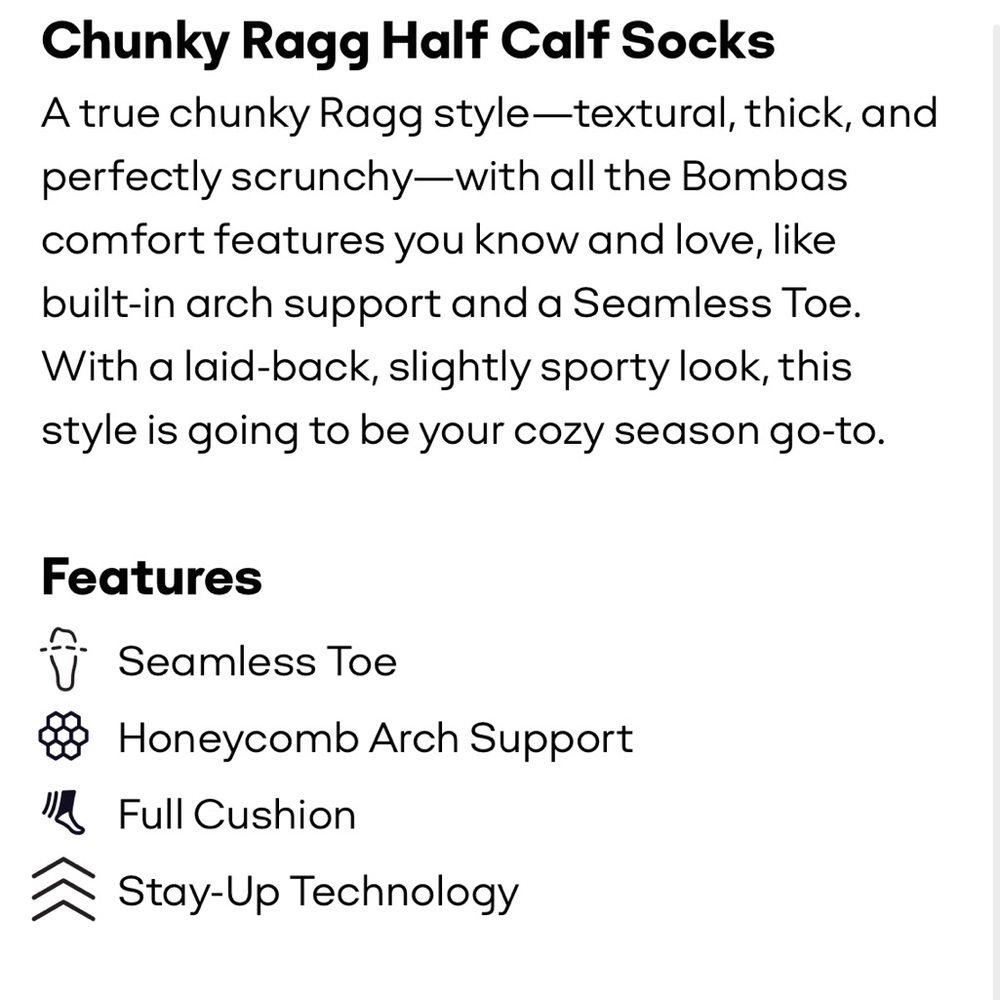 Bombas New 1 pair Chunky Ragg Half Calf Socks X Large Black w/ White print - Picture 2 of 3